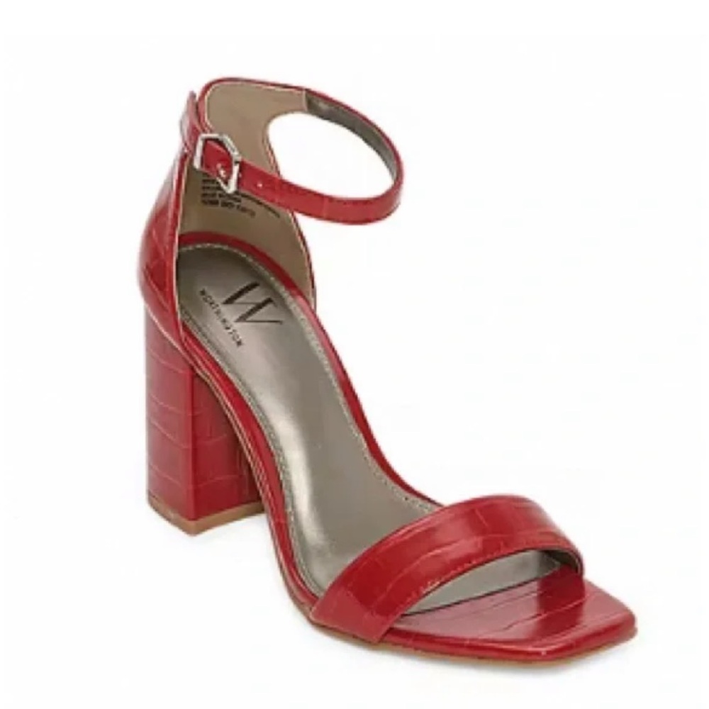 Worthington Red Croc-Embossed Block Heels